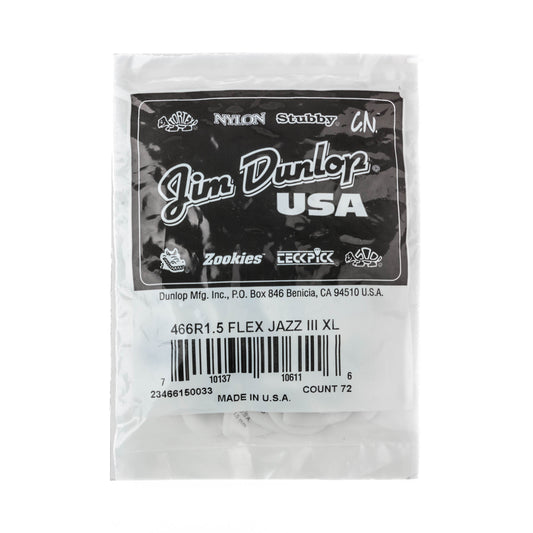 Jim Dunlop DUNLOP TORTEX FLEX 1.50mm JAZZ III XL GUITAR PICK REFILL BAG 72 -PACK - 466R150