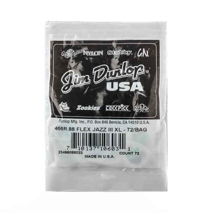 Jim Dunlop DUNLOP TORTEX FLEX .88mm JAZZ III XL GUITAR PICK REFILL BAG 72 -PACK - 466R088