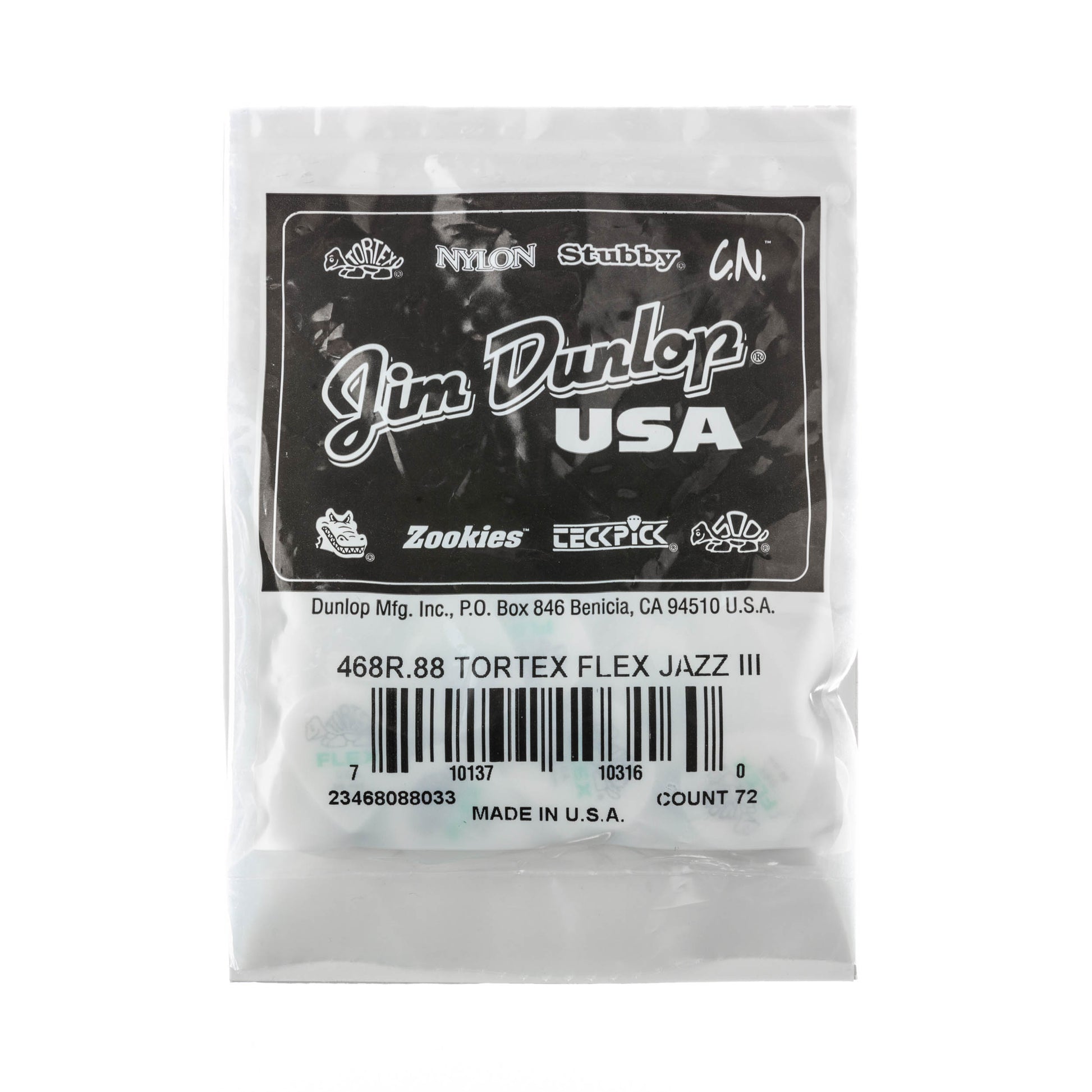 Jim Dunlop DUNLOP TORTEX FLEX .88mm JAZZ III GUITAR PICK REFILL BAG 72 -PACK - 468R088