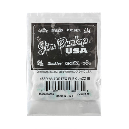 Jim Dunlop DUNLOP TORTEX FLEX .88mm JAZZ III GUITAR PICK REFILL BAG 72 -PACK - 468R088