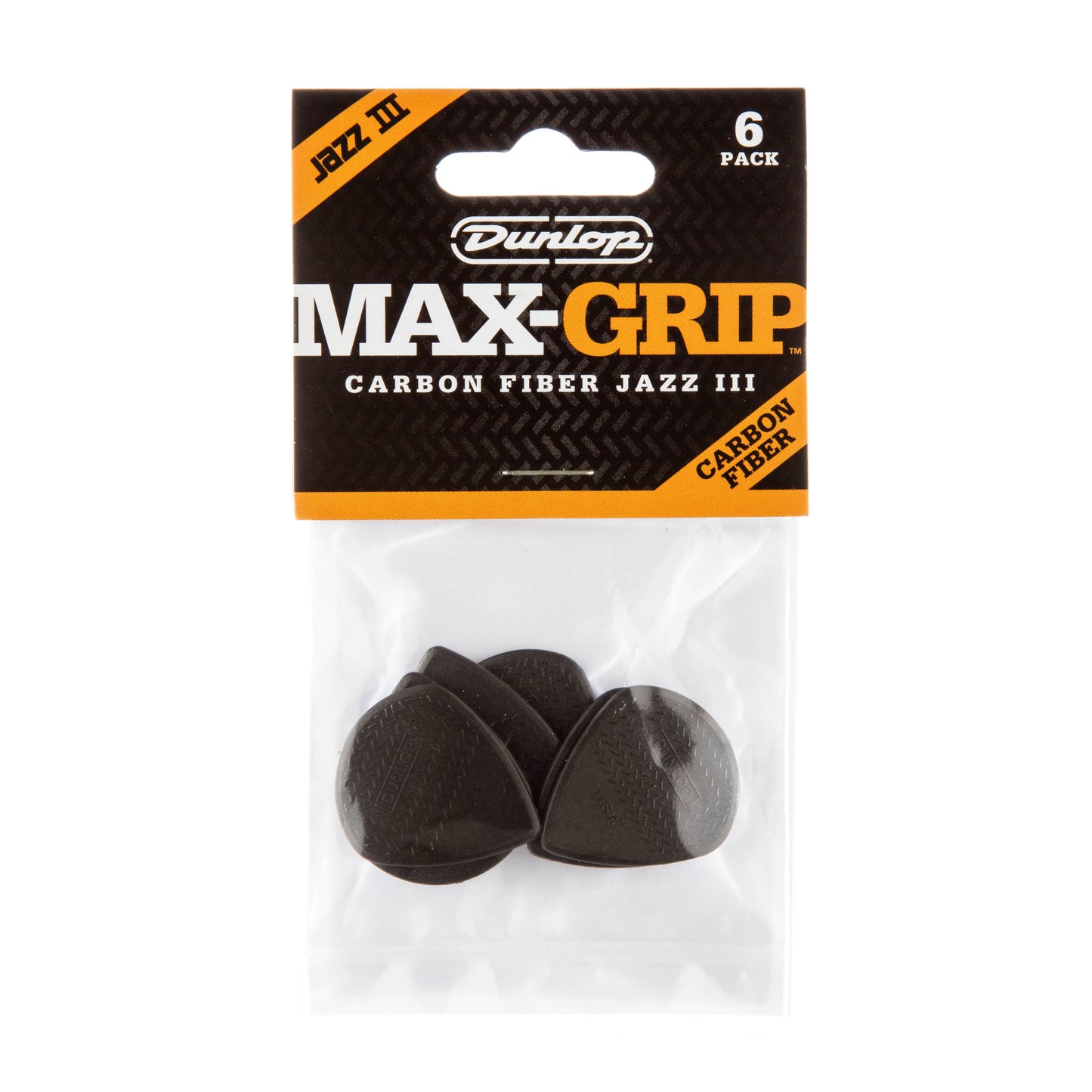 Jim Dunlop DUNLOP MAX GRIP JAZZ III 1.38mm CARBON FIBER NYLON GUITAR PICK PLAYER'S PACK 06-PACK - 471P3C