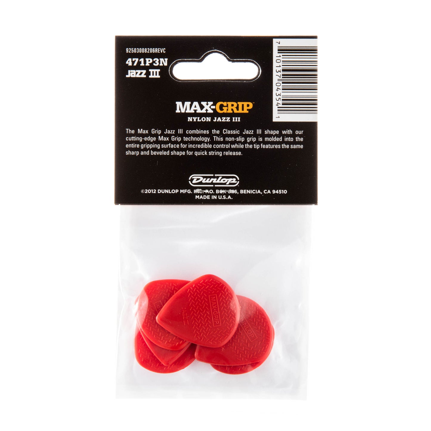 Jim Dunlop DUNLOP MAX GRIP JAZZ III 1.38mm NYLON GUITAR PICK PLAYER'S PACK 06-PACK - 471P3N
