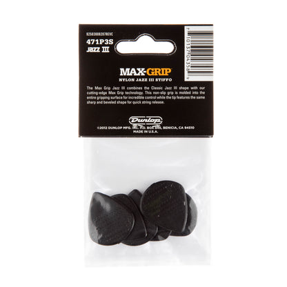 Jim Dunlop DUNLOP MAX GRIP JAZZ III 1.38mm NYLON STIFFO GUITAR PICK PLAYER'S PACK 06-PACK - 471P3S
