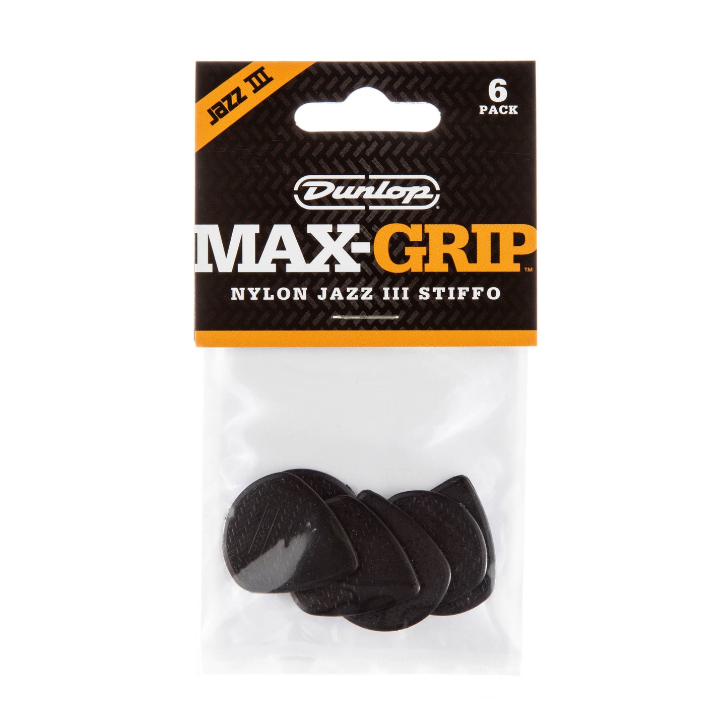 Jim Dunlop DUNLOP MAX GRIP JAZZ III 1.38mm NYLON STIFFO GUITAR PICK PLAYER'S PACK 06-PACK - 471P3S