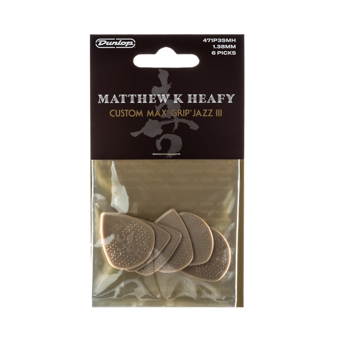 Jim Dunlop DUNLOP MATT HEAFY CUSTOM MAX-GRIP 1.38mm JAZZ III GUITAR PICK PLAYER'S PACK 06-PACK - 471P3SMH