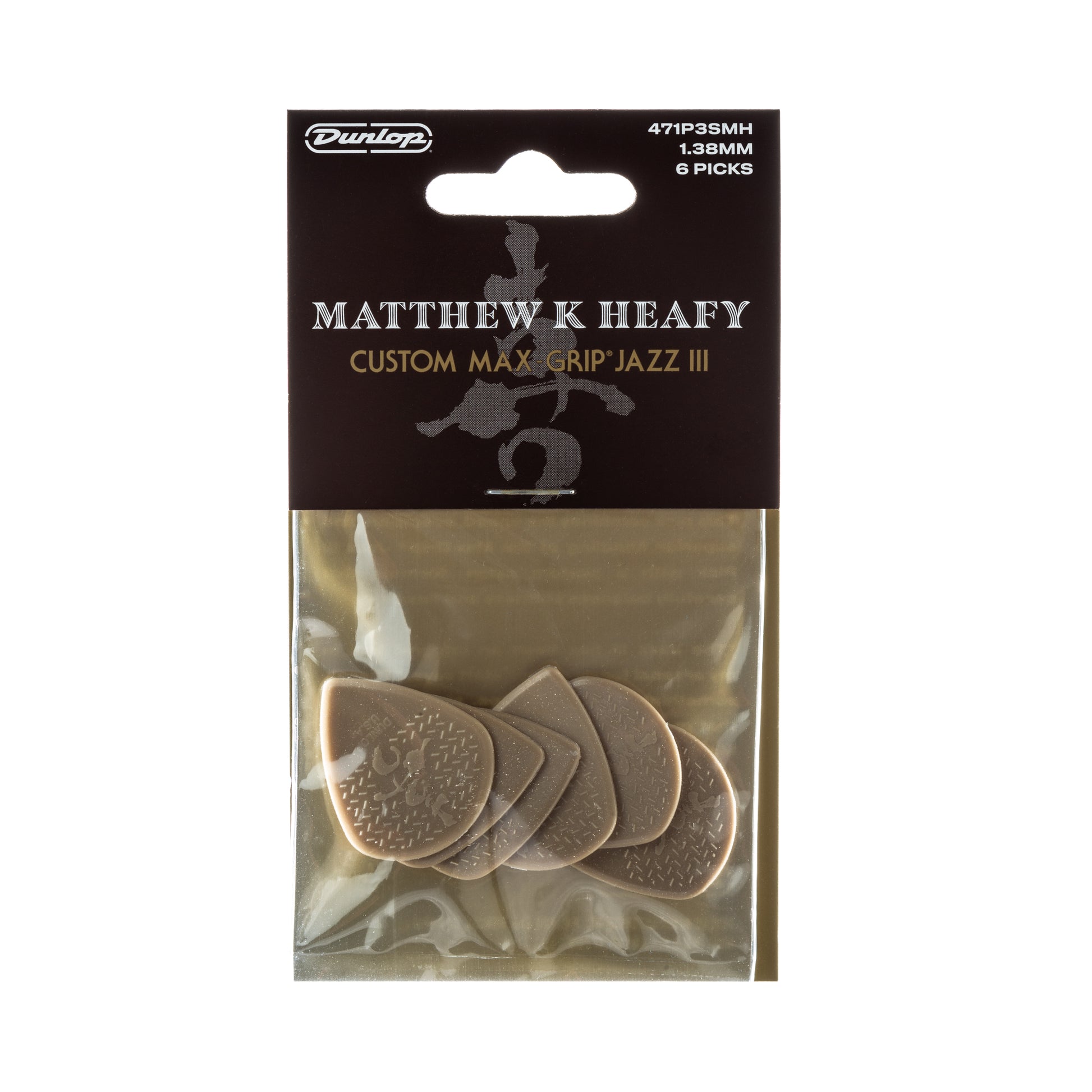 Jim Dunlop DUNLOP MATT HEAFY CUSTOM MAX-GRIP 1.38mm JAZZ III GUITAR PICK PLAYER'S PACK 06-PACK - 471P3SMH