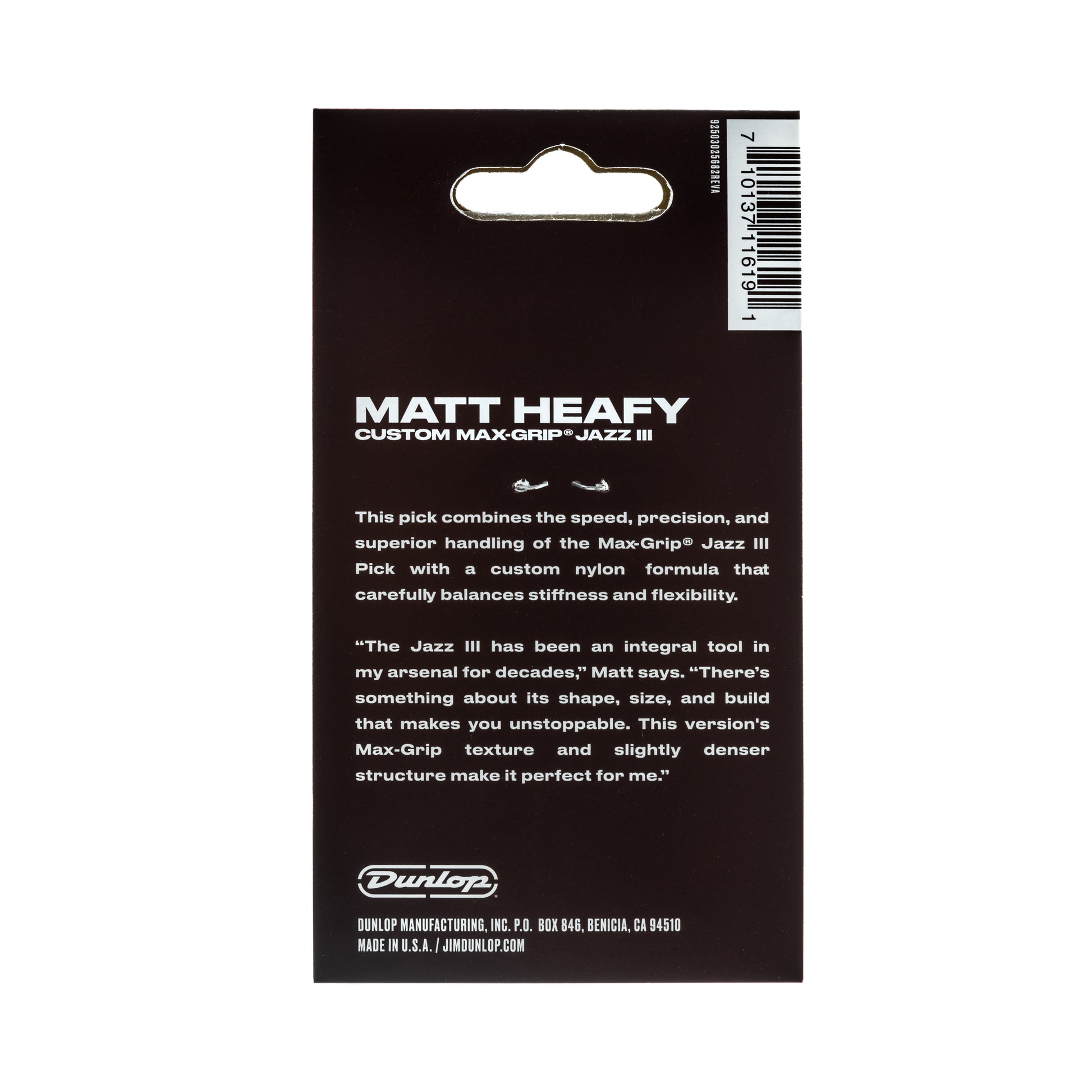 Jim Dunlop DUNLOP MATT HEAFY CUSTOM MAX-GRIP 1.38mm JAZZ III GUITAR PICK PLAYER'S PACK 06-PACK - 471P3SMH