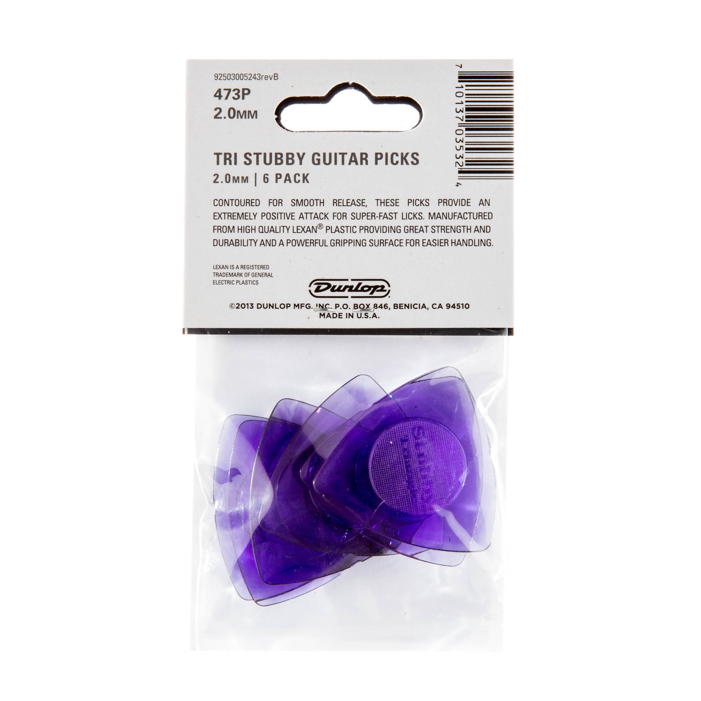 Jim Dunlop DUNLOP TRI STUBBY 2.0mm GUITAR PICK PLAYER'S PACK 06-PACK - 473P200