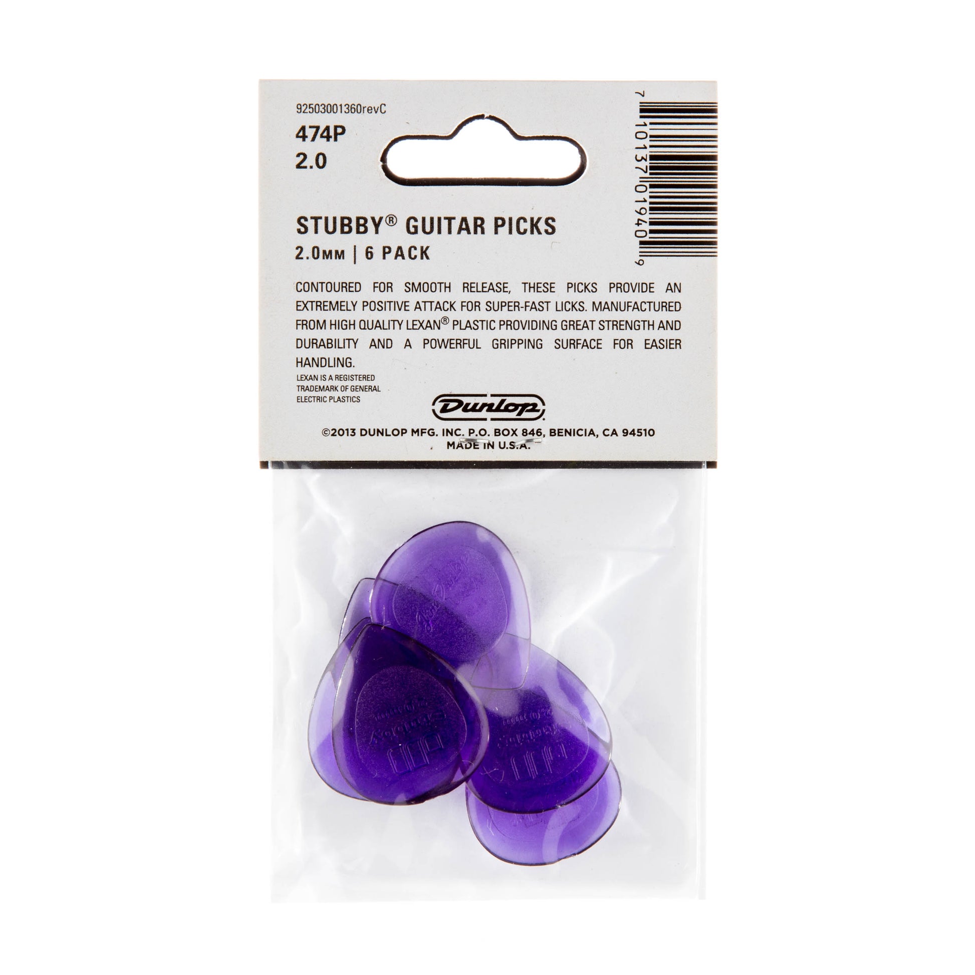 Jim Dunlop DUNLOP STUBBY 2.0mm JAZZ GUITAR PICK PLAYER'S PACK 06-PACK - 474P200