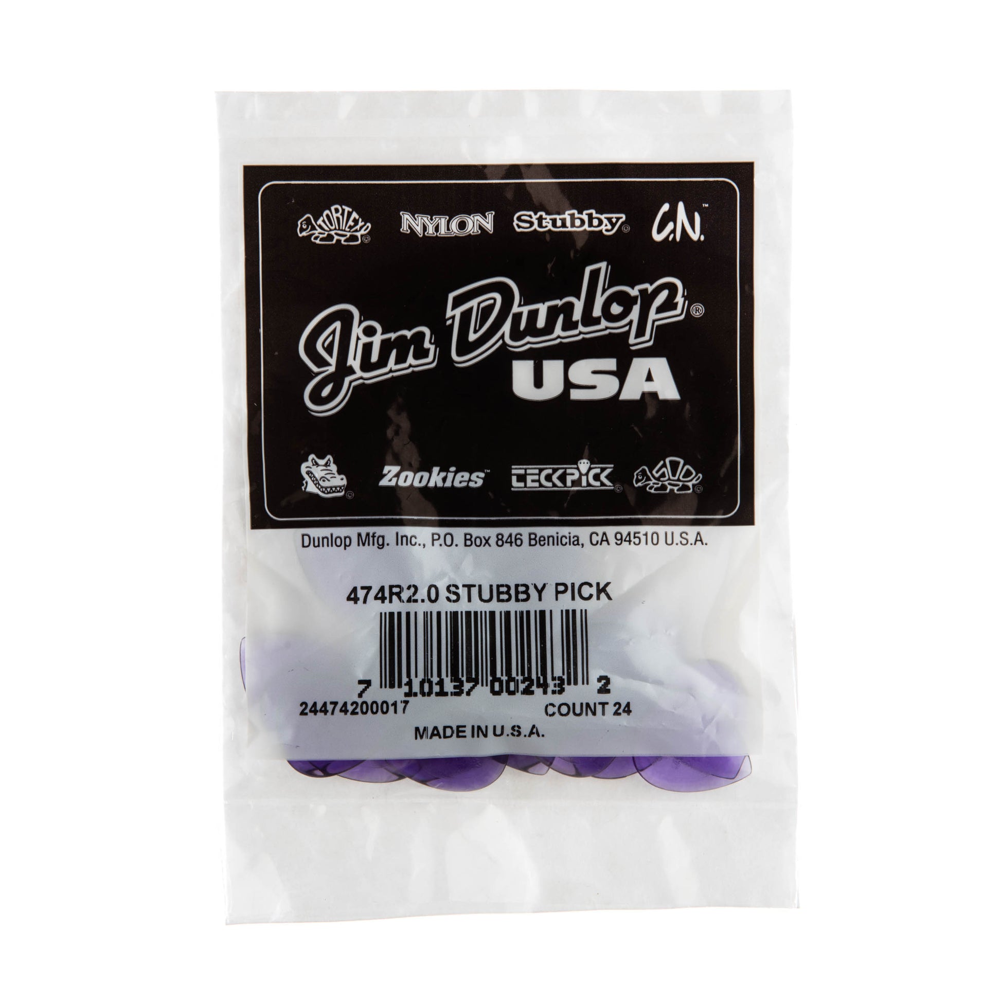 Jim Dunlop DUNLOP STUBBY 2.0mm JAZZ GUITAR PICK REFILL BAG 24-PACK - 474R200
