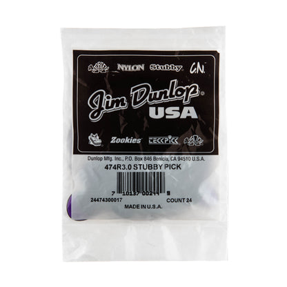 Jim Dunlop DUNLOP STUBBY 3.0mm JAZZ GUITAR PICK REFILL BAG 24-PACK - 474R300