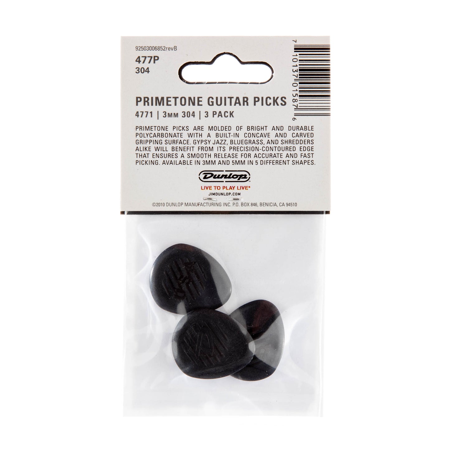 Jim Dunlop DUNLOP PRIMETONE CLASSIC ROUND TIP 3.0mm GUITAR PICK PLAYER'S PACK 03-PACK - 477P304