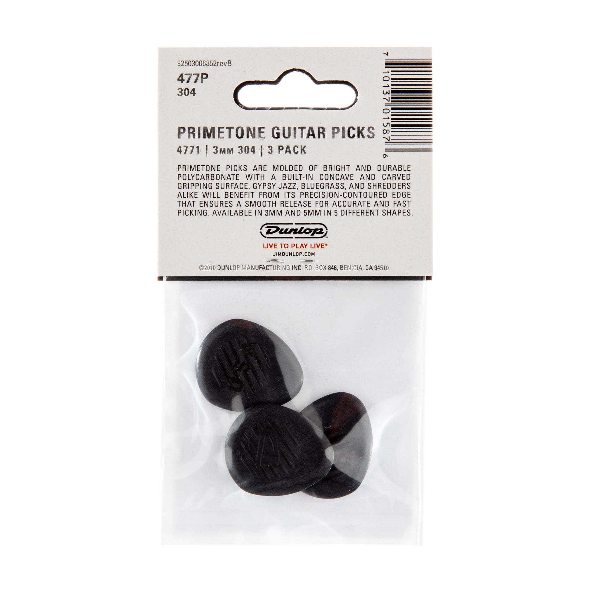Jim Dunlop DUNLOP PRIMETONE CLASSIC ROUND TIP 3.0mm GUITAR PICK PLAYER'S PACK 03-PACK - 477P304