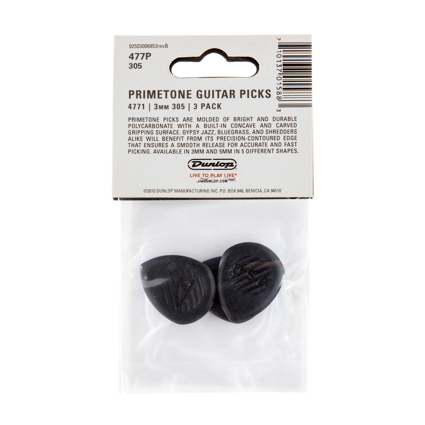 Jim Dunlop DUNLOP PRIMETONE CLASSIC SHARP TIP 3.0mm GUITAR PICK PLAYER'S PACK 03-PACK - 477P305