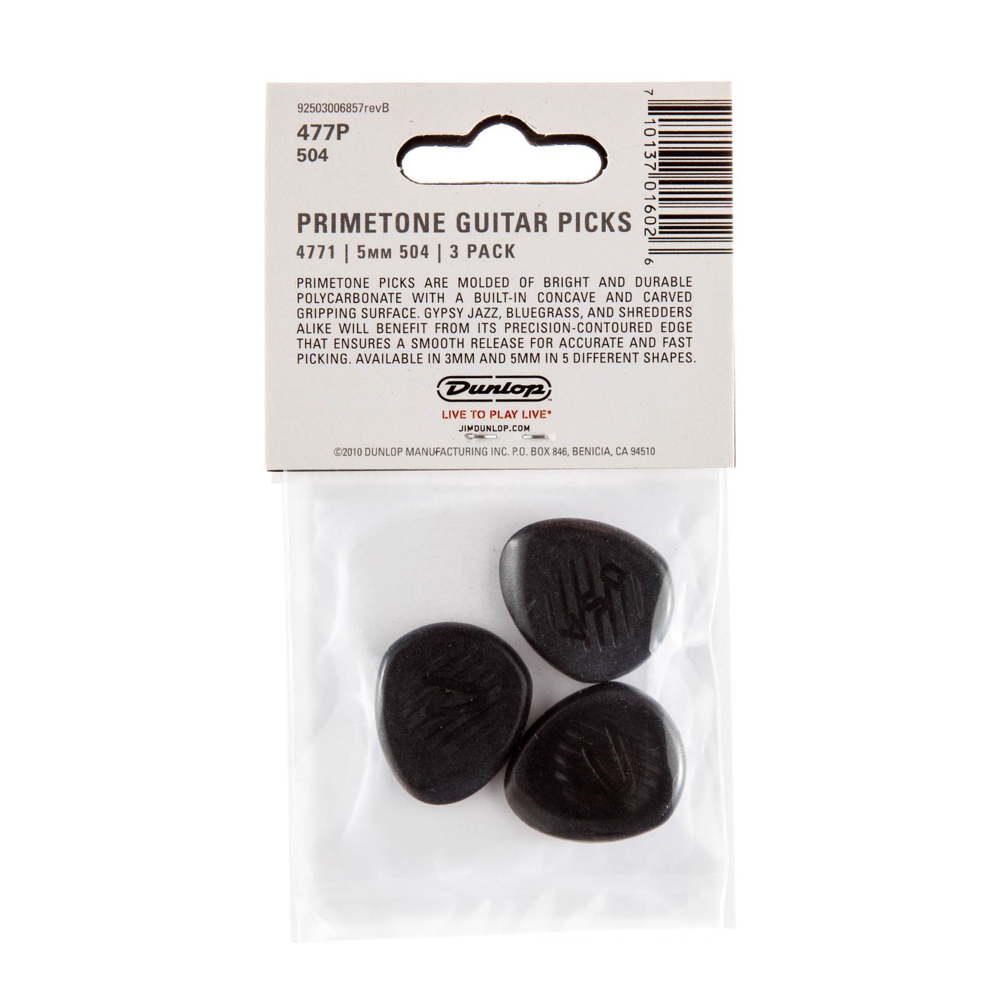 Jim Dunlop DUNLOP PRIMETONE CLASSIC ROUND TIP 5.0mm GUITAR PICK PLAYER'S PACK 03-PACK - 477P504