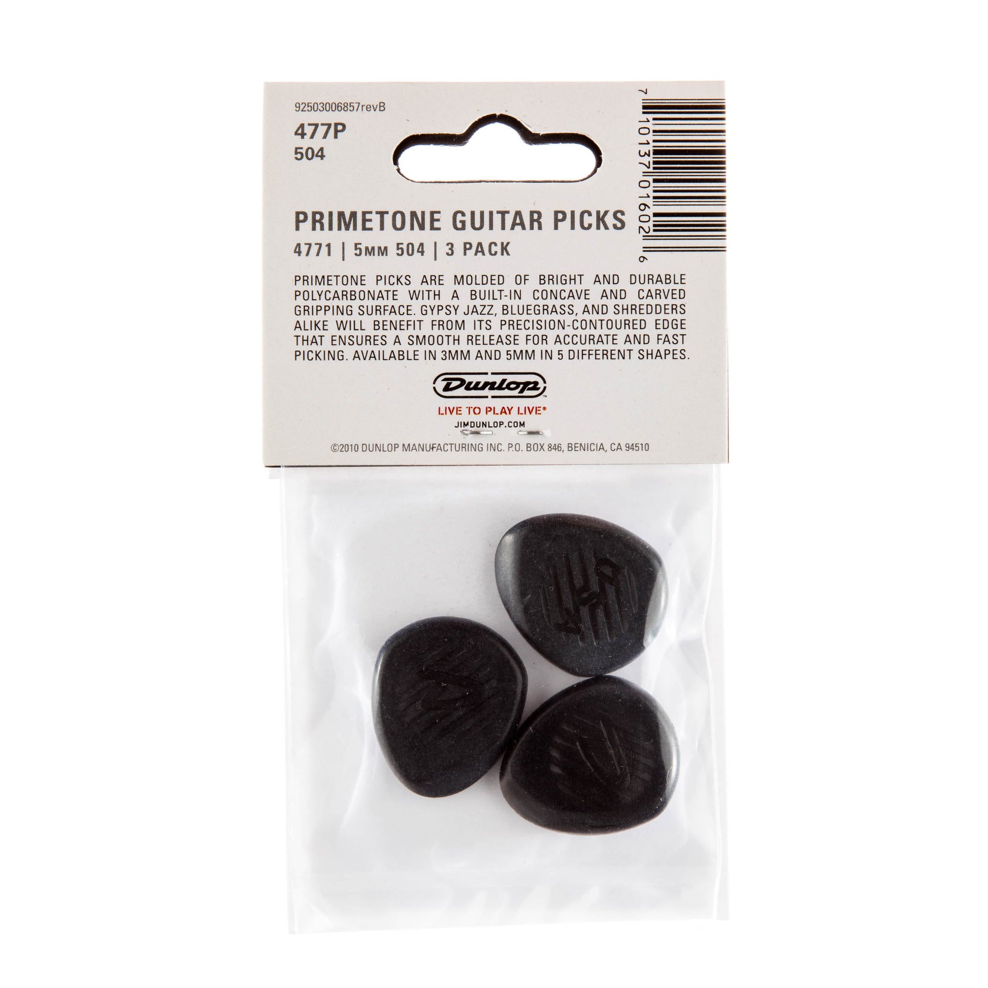 Jim Dunlop DUNLOP PRIMETONE CLASSIC ROUND TIP 5.0mm GUITAR PICK PLAYER'S PACK 03-PACK - 477P504