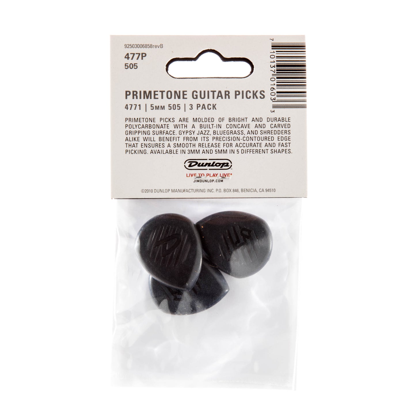 Jim Dunlop DUNLOP PRIMETONE CLASSIC SHARP TIP 5.0mm GUITAR PICK PLAYER'S PACK 03-PACK - 477P505