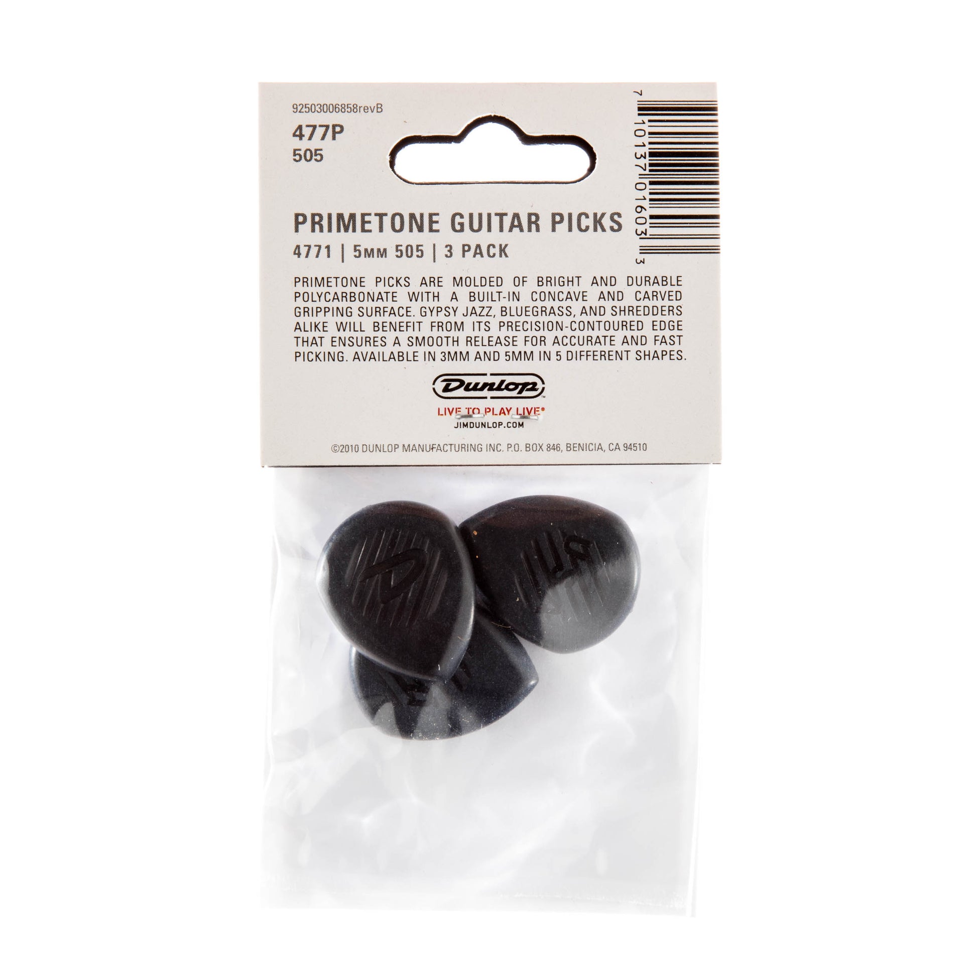 Jim Dunlop DUNLOP PRIMETONE CLASSIC SHARP TIP 5.0mm GUITAR PICK PLAYER'S PACK 03-PACK - 477P505