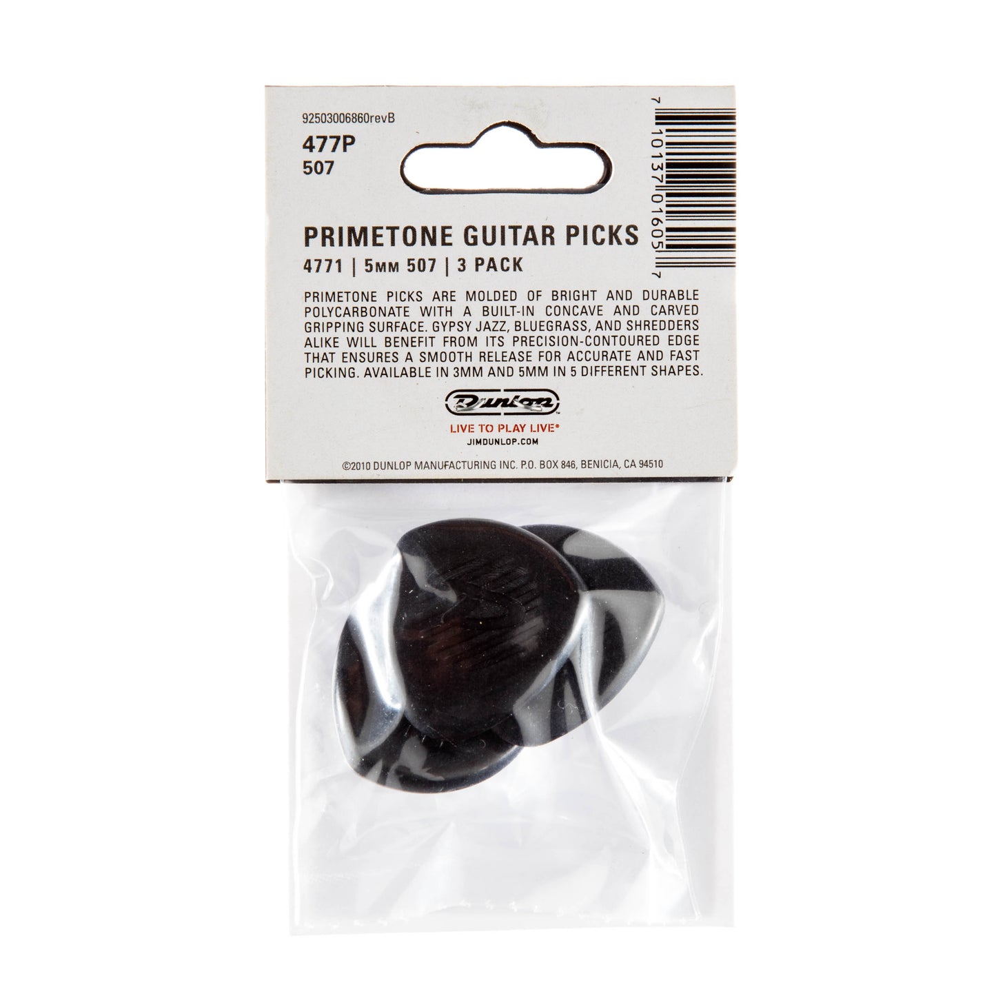 Jim Dunlop DUNLOP PRIMETONE CLASSIC LARGE ROUND TIP 5.0mm GUITAR PICK PLAYER'S PACK 03-PACK - 477P507