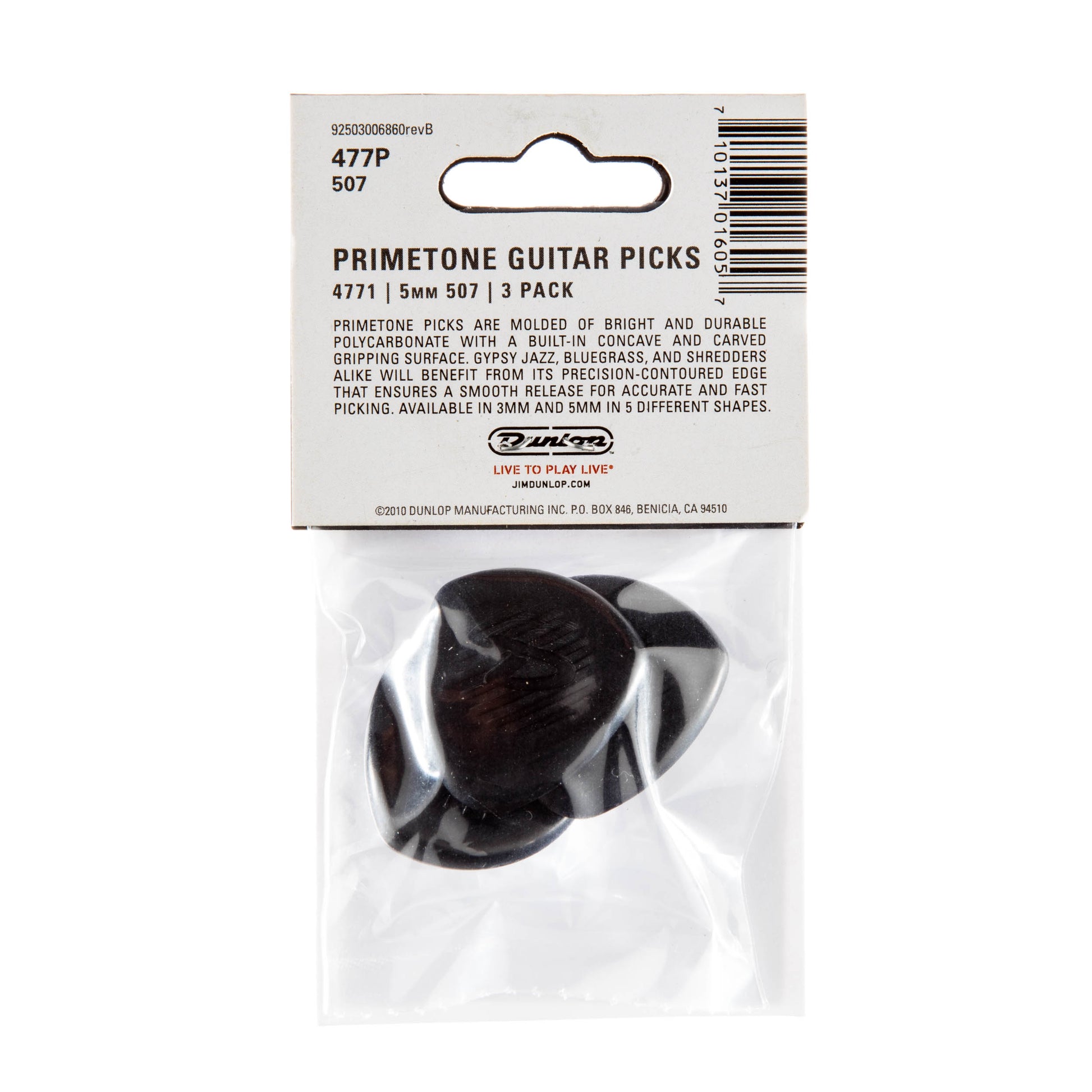Jim Dunlop DUNLOP PRIMETONE CLASSIC LARGE ROUND TIP 5.0mm GUITAR PICK PLAYER'S PACK 03-PACK - 477P507