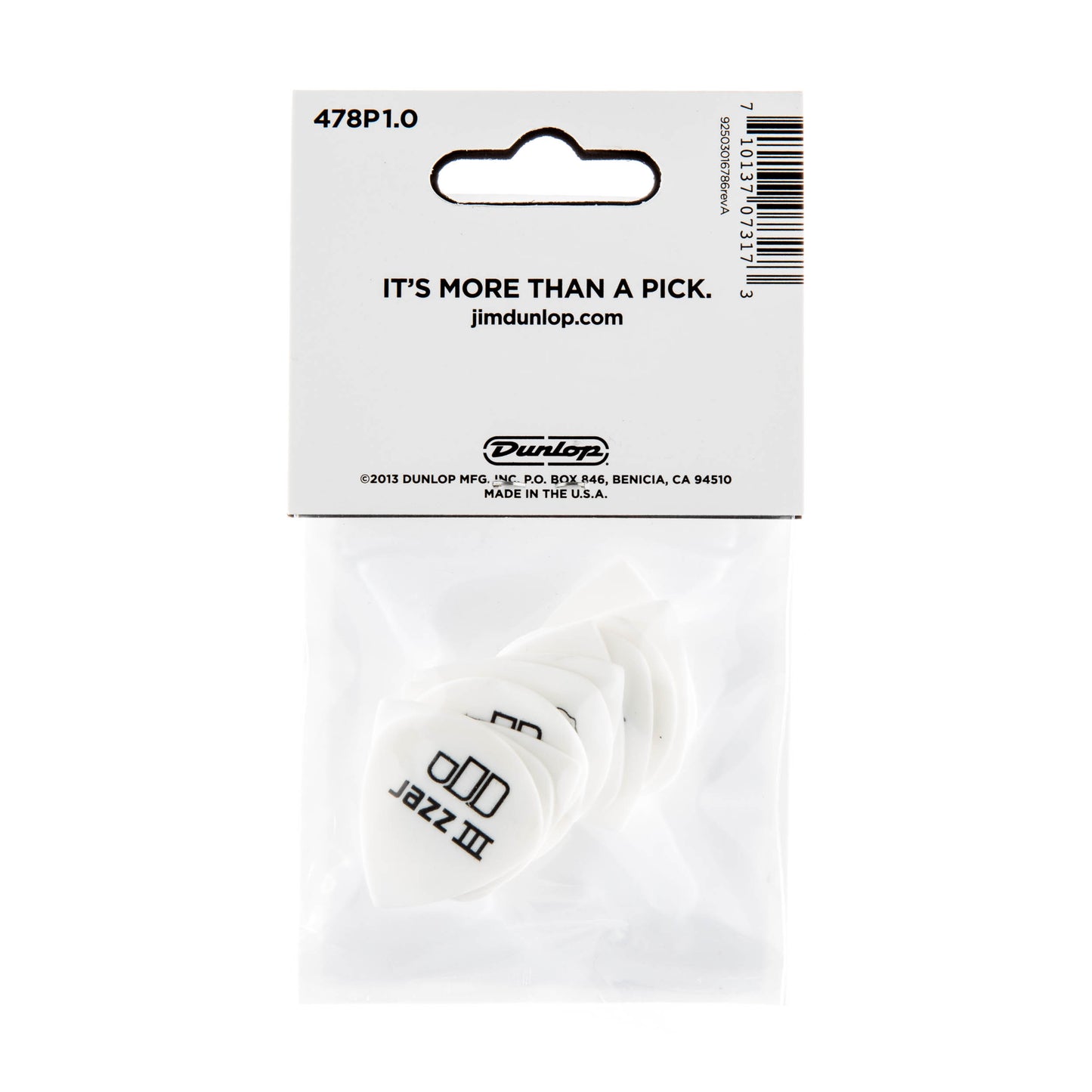 Jim Dunlop DUNLOP TORTEX WHITE 1.0mm JAZZ III GUITAR PICK PLAYER'S PACK 12-PACK - 478P100