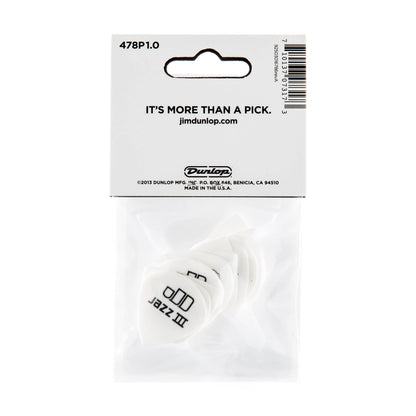 Jim Dunlop DUNLOP TORTEX WHITE 1.0mm JAZZ III GUITAR PICK PLAYER'S PACK 12-PACK - 478P100