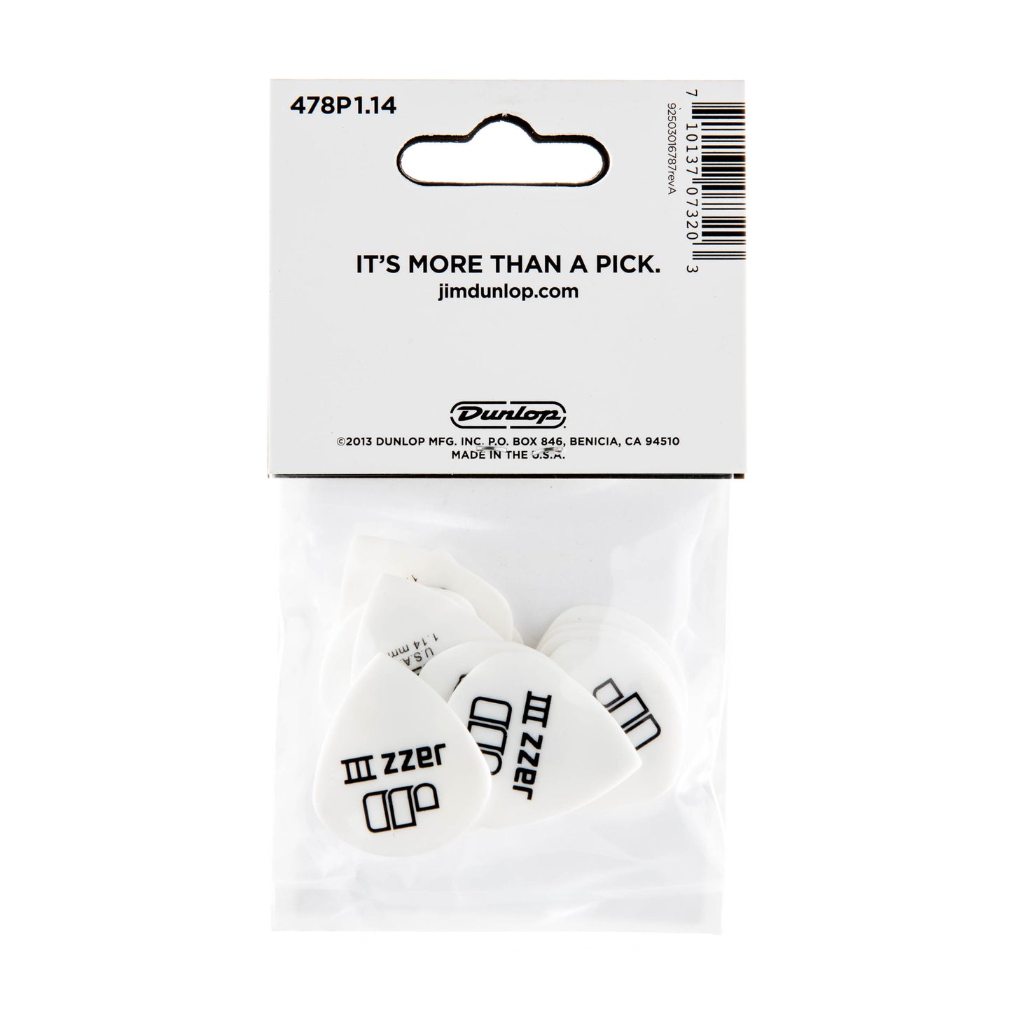 Jim Dunlop DUNLOP TORTEX WHITE 1.14mm JAZZ III GUITAR PICK PLAYER'S PACK 12-PACK - 478P114