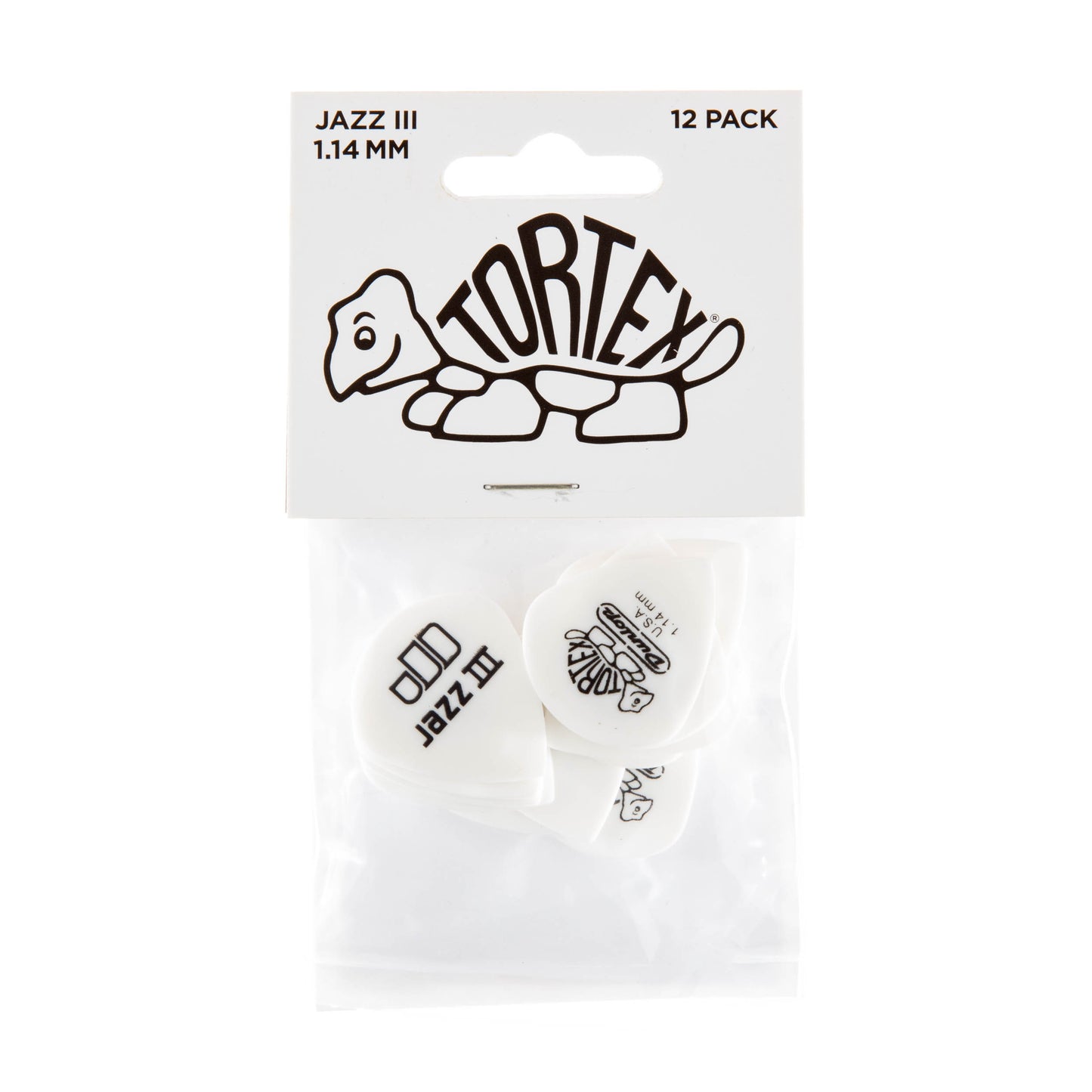 Jim Dunlop DUNLOP TORTEX WHITE 1.14mm JAZZ III GUITAR PICK PLAYER'S PACK 12-PACK - 478P114