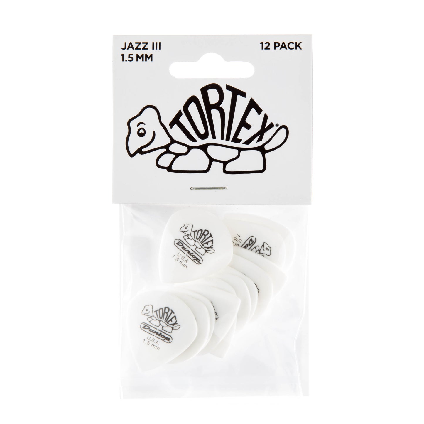 Jim Dunlop DUNLOP TORTEX WHITE 1.5mm JAZZ III GUITAR PICK PLAYER'S PACK 12-PACK - 478P150