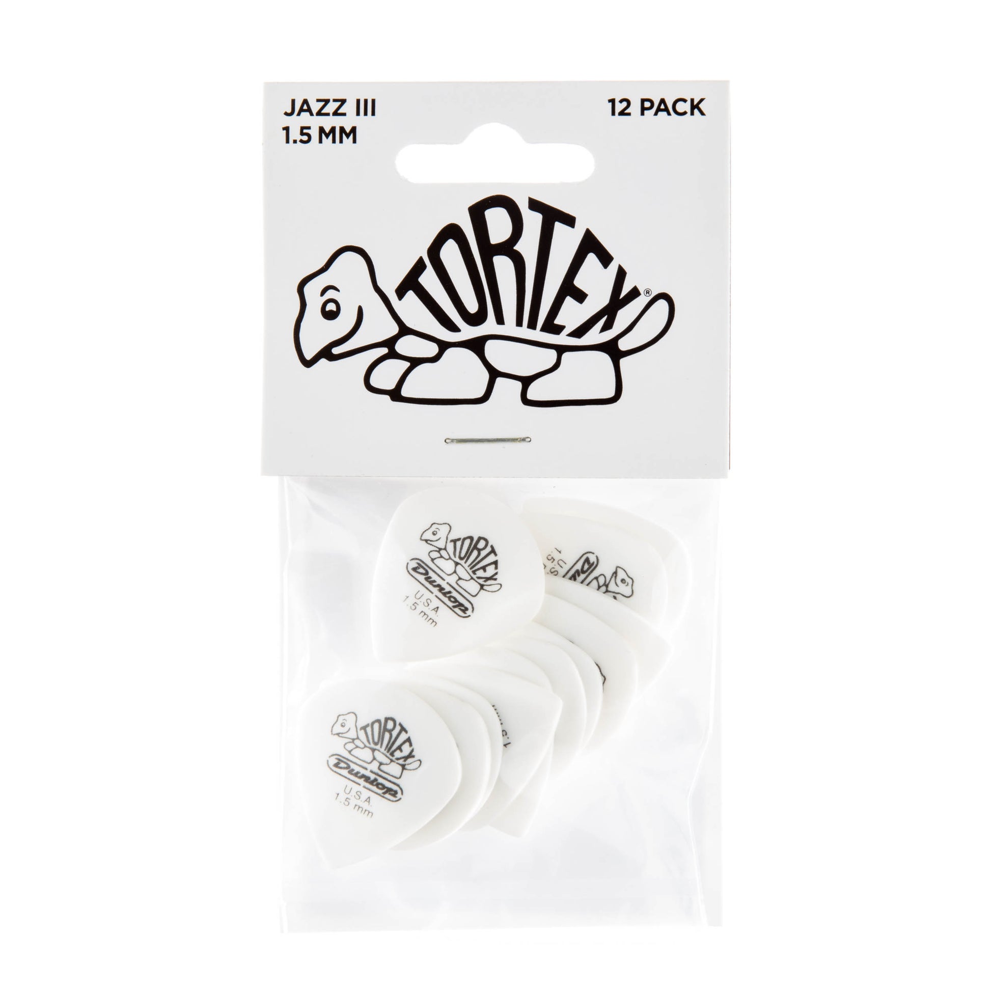 Jim Dunlop DUNLOP TORTEX WHITE 1.5mm JAZZ III GUITAR PICK PLAYER'S PACK 12-PACK - 478P150