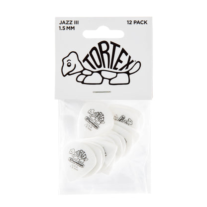 Jim Dunlop DUNLOP TORTEX WHITE 1.5mm JAZZ III GUITAR PICK PLAYER'S PACK 12-PACK - 478P150
