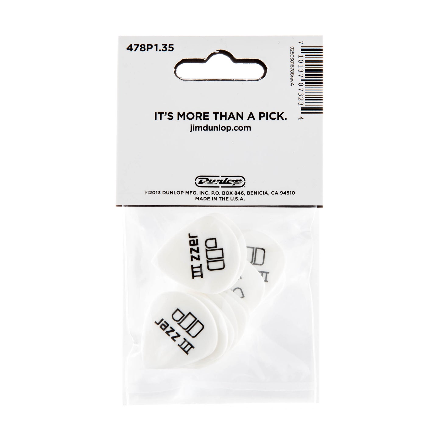 Jim Dunlop DUNLOP TORTEX WHITE 1.35mm JAZZ III GUITAR PICK PLAYER'S PACK 12-PACK - 478P135
