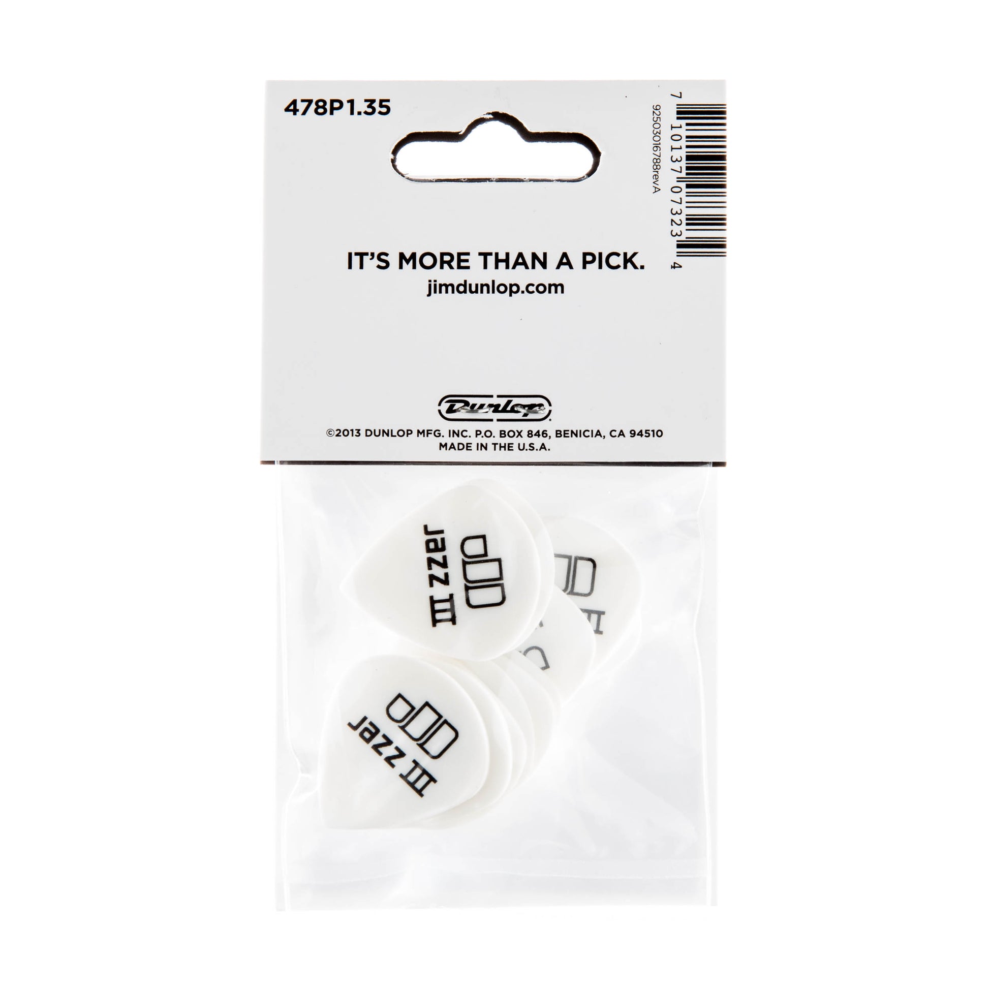 Jim Dunlop DUNLOP TORTEX WHITE 1.35mm JAZZ III GUITAR PICK PLAYER'S PACK 12-PACK - 478P135