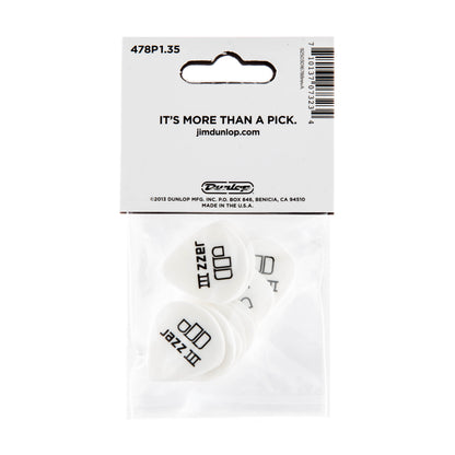 Jim Dunlop DUNLOP TORTEX WHITE 1.35mm JAZZ III GUITAR PICK PLAYER'S PACK 12-PACK - 478P135
