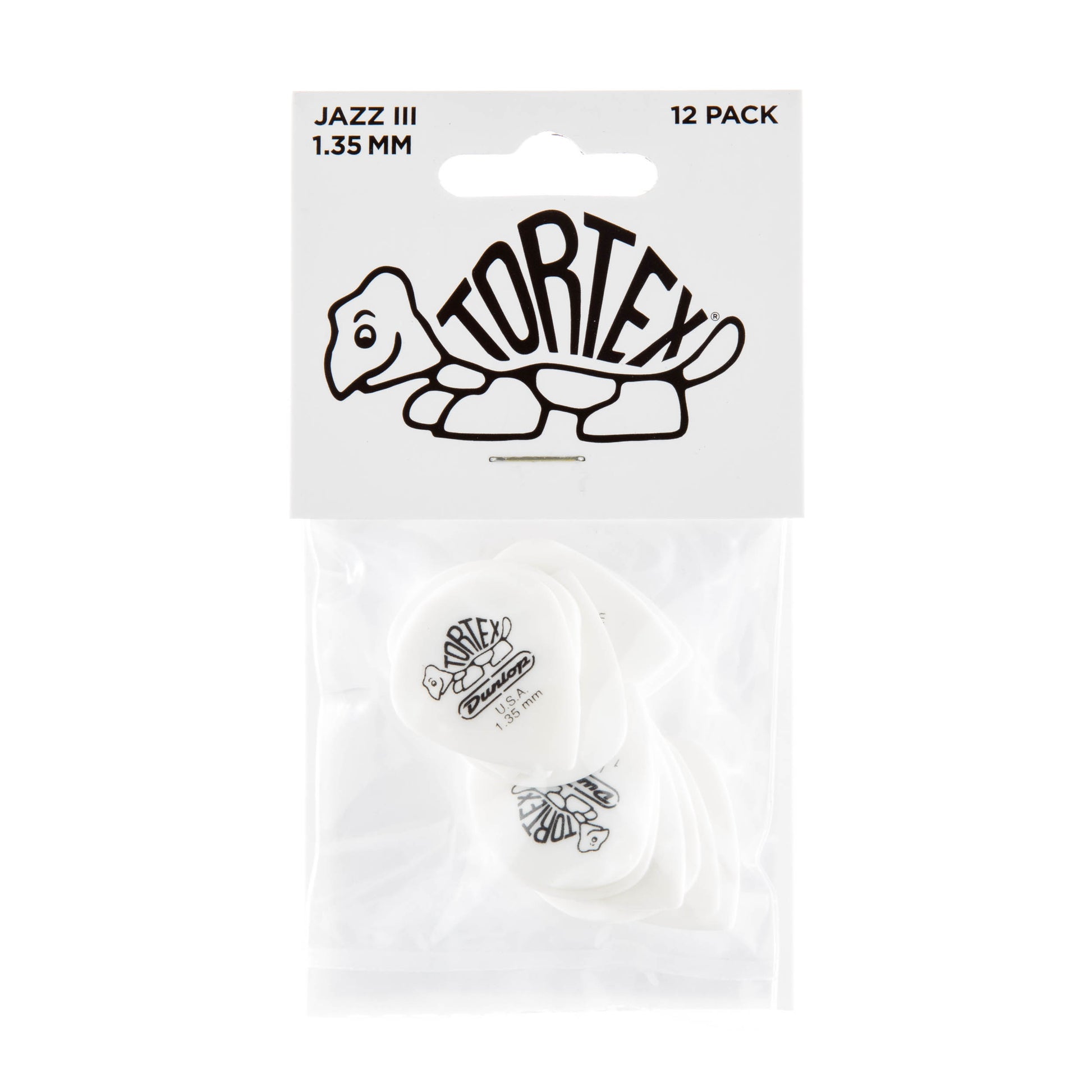 Jim Dunlop DUNLOP TORTEX WHITE 1.35mm JAZZ III GUITAR PICK PLAYER'S PACK 12-PACK - 478P135