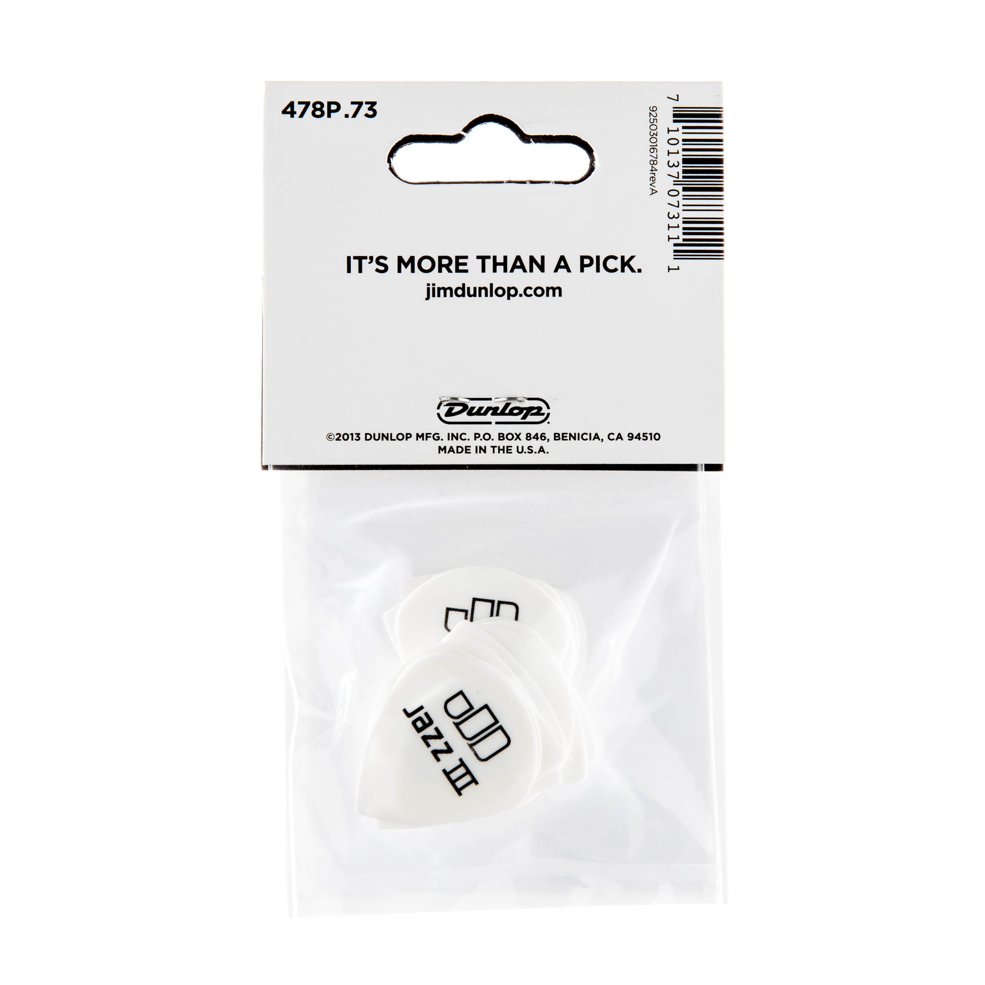 Jim Dunlop DUNLOP TORTEX WHITE .73mm JAZZ III GUITAR PICK PLAYER'S PACK 12-PACK - 478P073