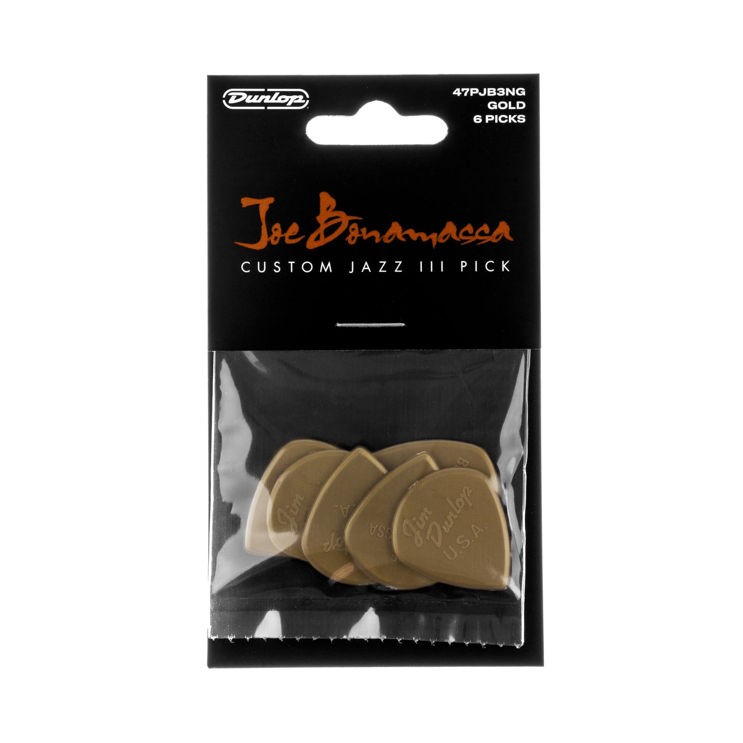 Jim Dunlop DUNLOP BONAMASSA 1.38mm JAZZ III GOLD GUITAR PICK PLAYER'S PACK 06-PACK - 47PJB3NG