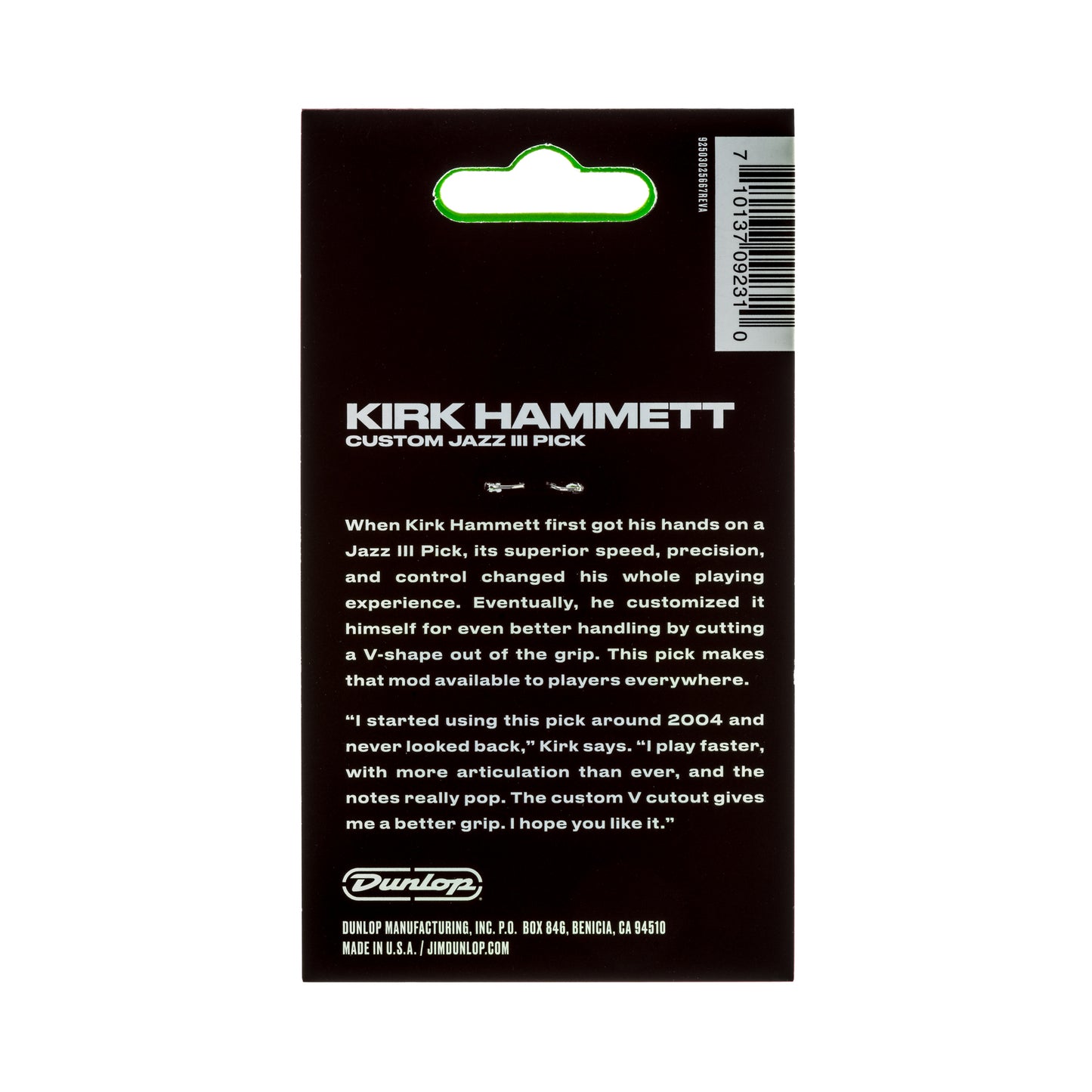 Jim Dunlop DUNLOP KIRK HAMMETT 1.38mm JAZZ III GREEN GUITAR PICK PLAYER'S PACK 06-PACK - 47PKH3N