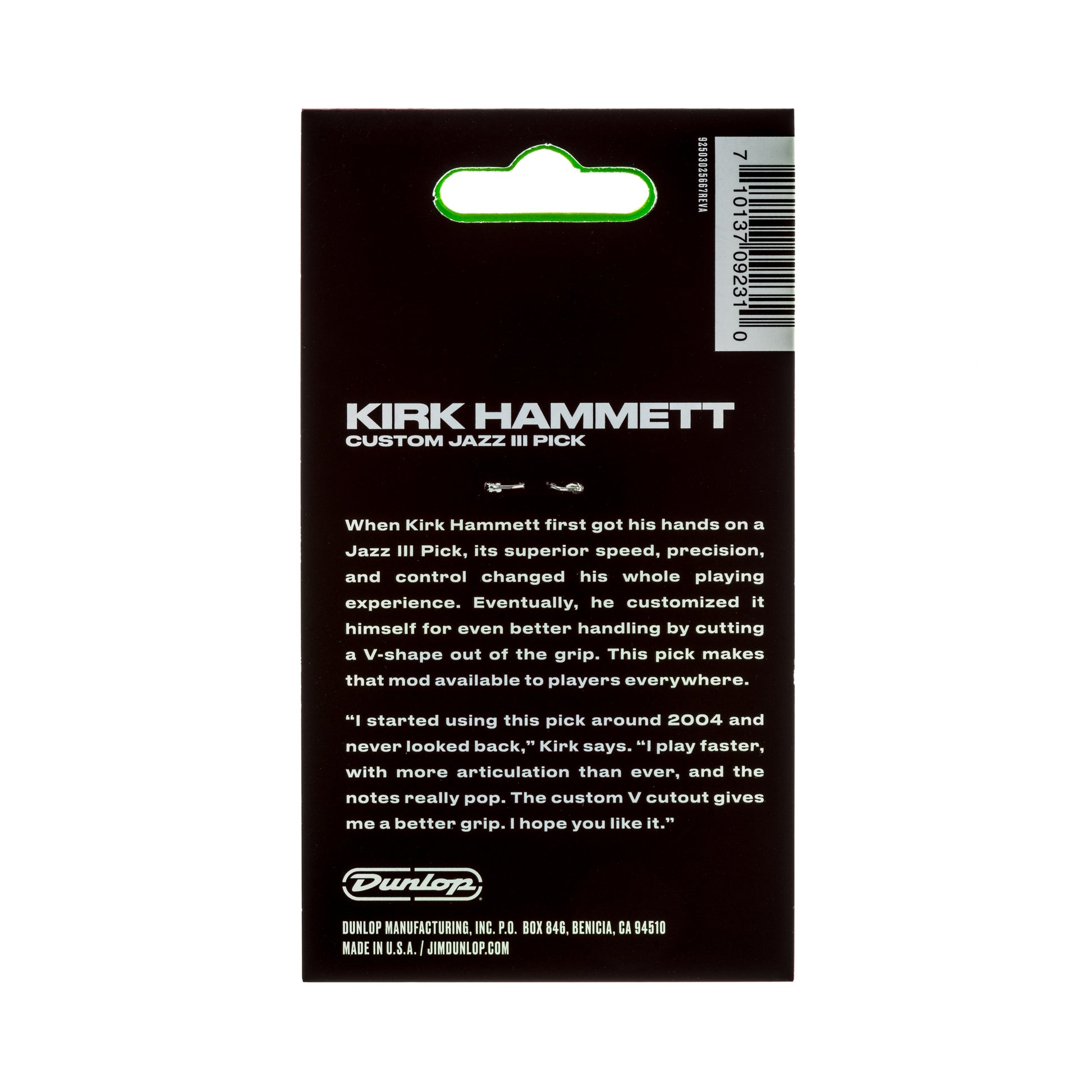 Jim Dunlop DUNLOP KIRK HAMMETT 1.38mm JAZZ III GREEN GUITAR PICK PLAYER'S PACK 06-PACK - 47PKH3N