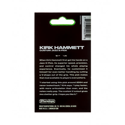 Jim Dunlop DUNLOP KIRK HAMMETT 1.38mm JAZZ III GREEN GUITAR PICK PLAYER'S PACK 06-PACK - 47PKH3N