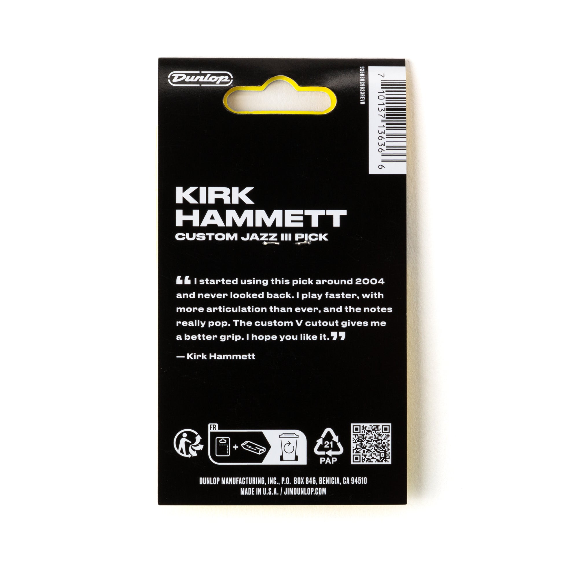 Jim Dunlop DUNLOP KIRK HAMMETT 1.38mm JAZZ III YELLOW GLITTER GUITAR PICK PLAYER'S PACK 06-PACK - 47PKH3NYS