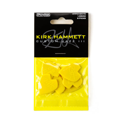 Jim Dunlop DUNLOP KIRK HAMMETT 1.38mm JAZZ III YELLOW GLITTER GUITAR PICK PLAYER'S PACK 06-PACK - 47PKH3NYS