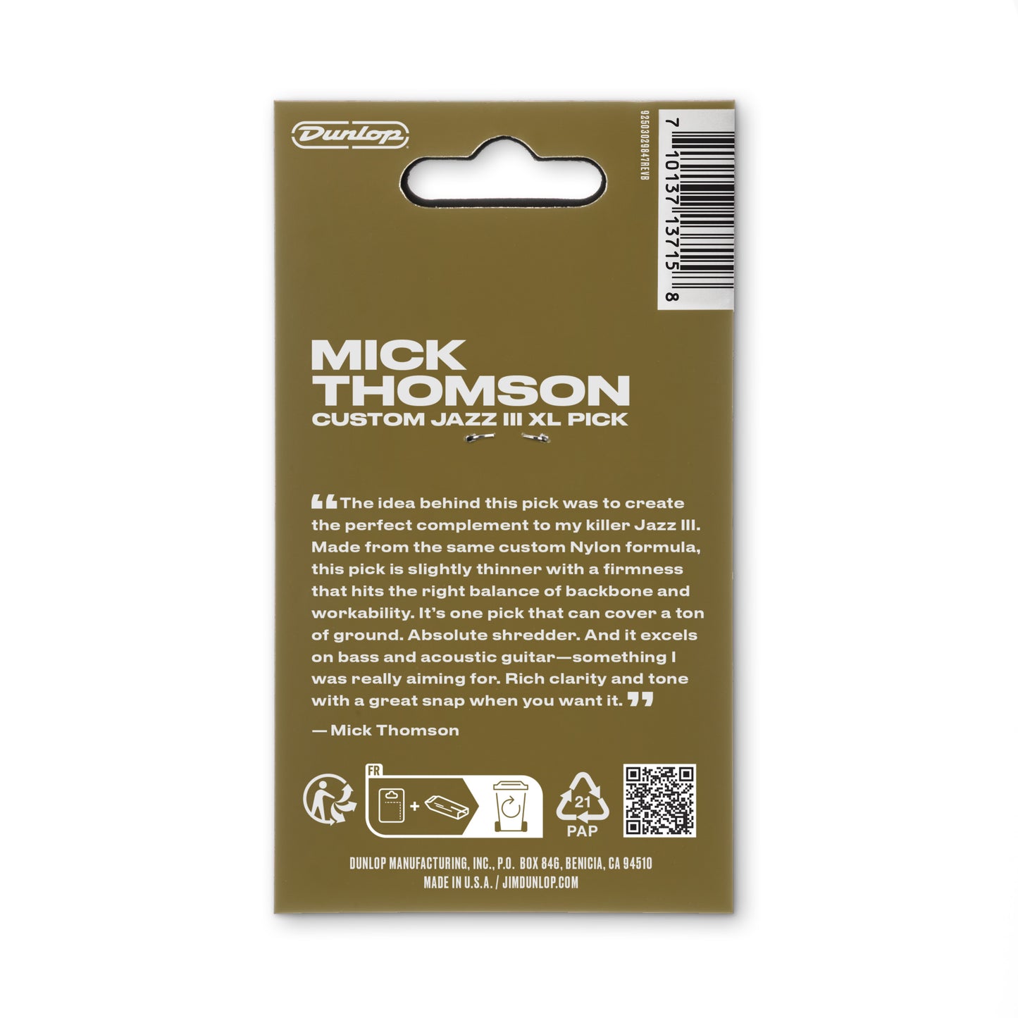 Jim Dunlop DUNLOP MICK THOMSON CUSTOM 1.0mm JAZZ III XL GUITAR PICK PLAYER'S PACK 06-PACK - 47PXLMTG