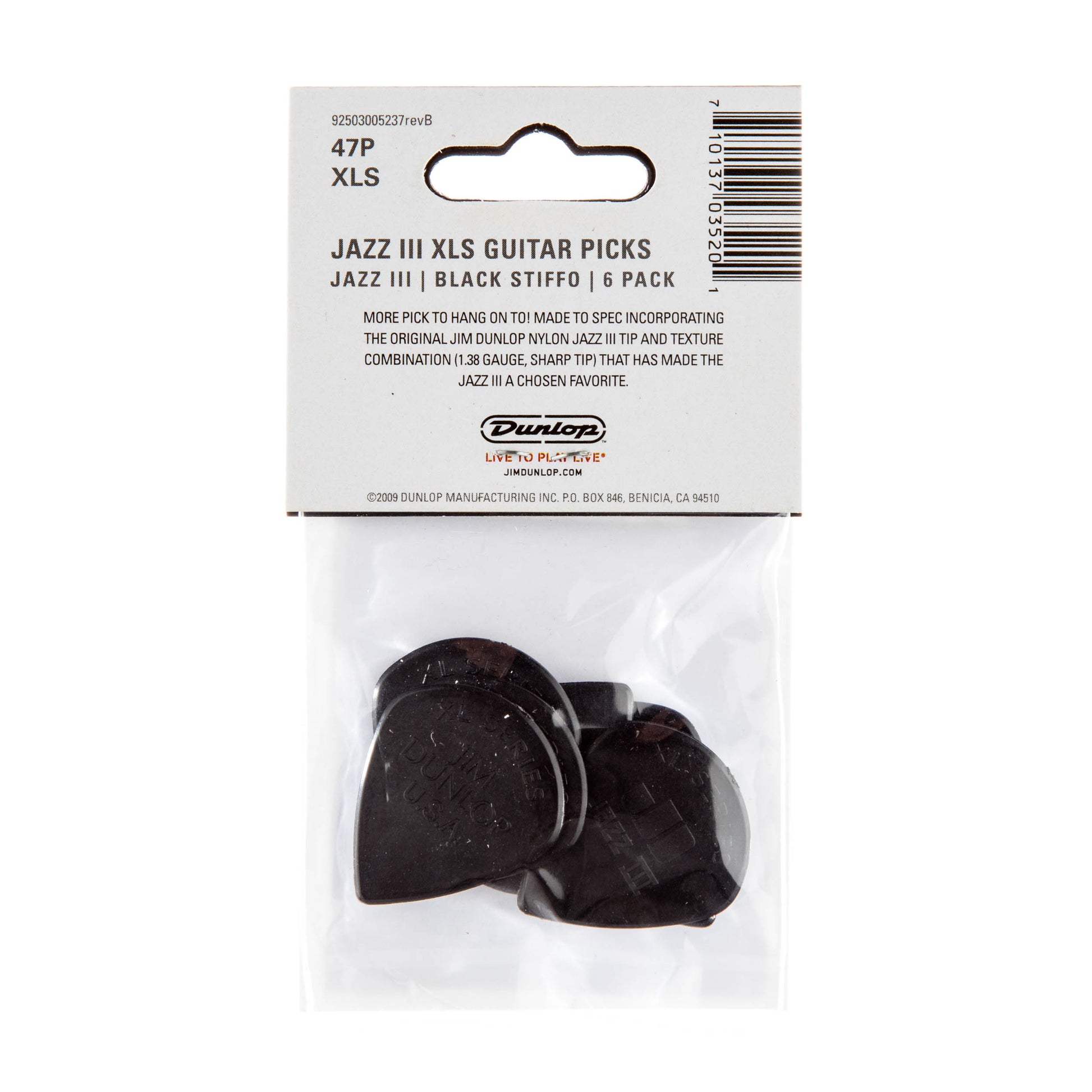 Jim Dunlop DUNLOP JAZZ III 1.38mm XL STIFFO NYLON GUITAR PICK PLAYER'S PACK 06-PACK - 47PXLS