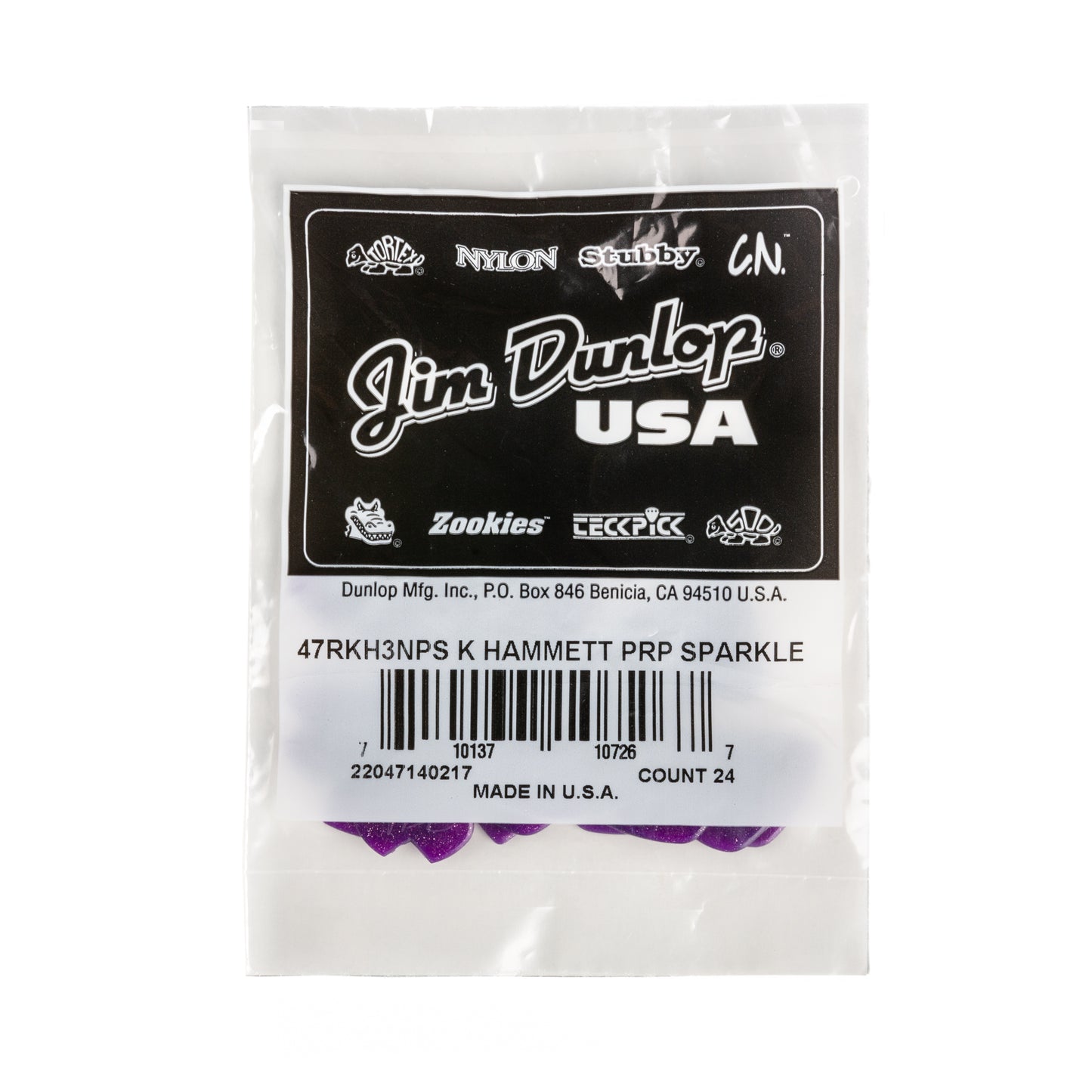 Jim Dunlop DUNLOP KIRK HAMMETT 1.38mm JAZZ III PURPLE SPARKLE GUITAR PICK REFILL BAG 24-PACK - 47RKH3NPS