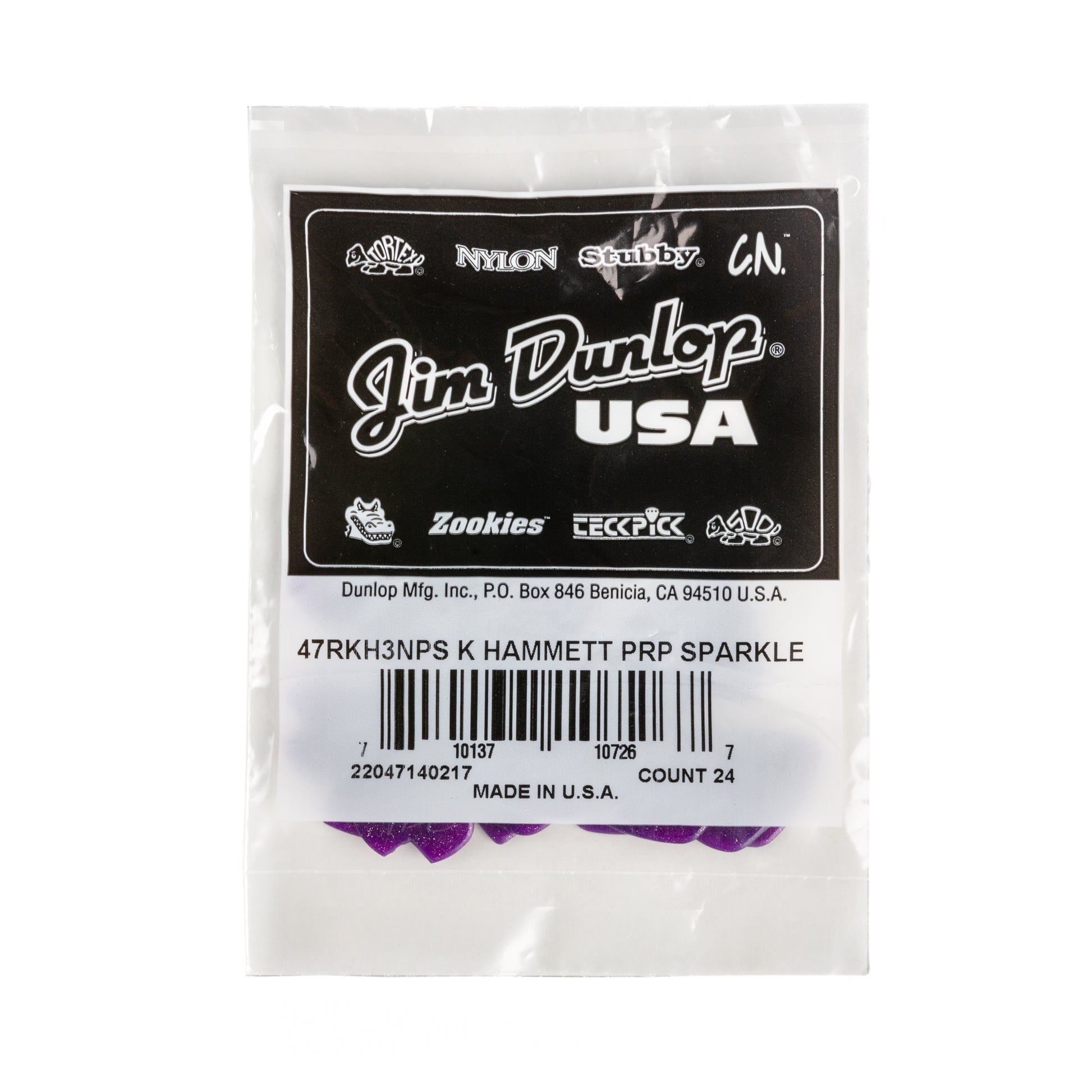 Jim Dunlop DUNLOP KIRK HAMMETT 1.38mm JAZZ III PURPLE SPARKLE GUITAR PICK REFILL BAG 24-PACK - 47RKH3NPS