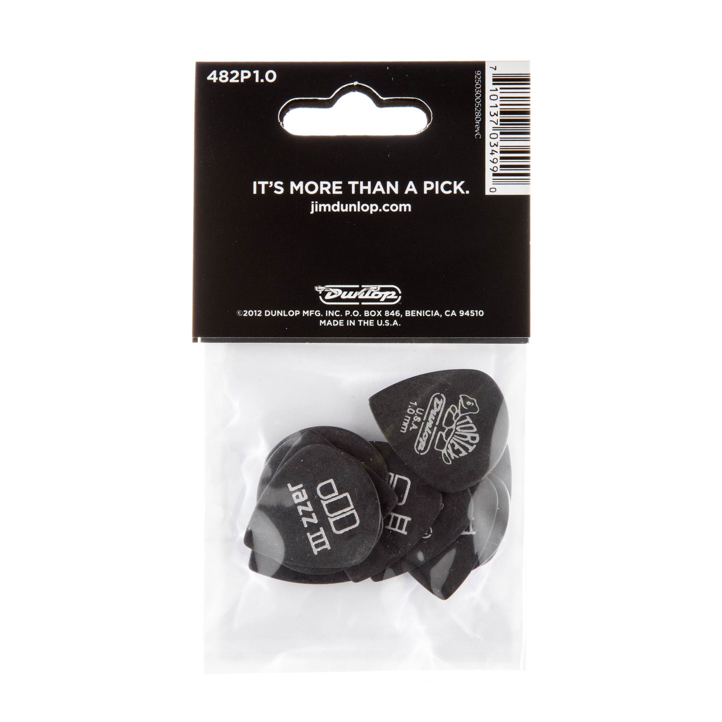 Jim Dunlop DUNLOP TORTEX PITCH BLACK 1.0mm JAZZ III GUITAR PICK PLAYER'S PACK 12-PACK - 482P100