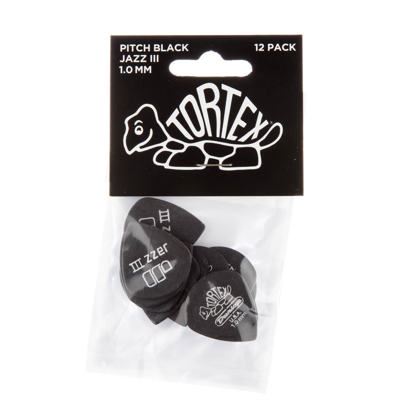 Jim Dunlop DUNLOP TORTEX PITCH BLACK 1.0mm JAZZ III GUITAR PICK PLAYER'S PACK 12-PACK - 482P100