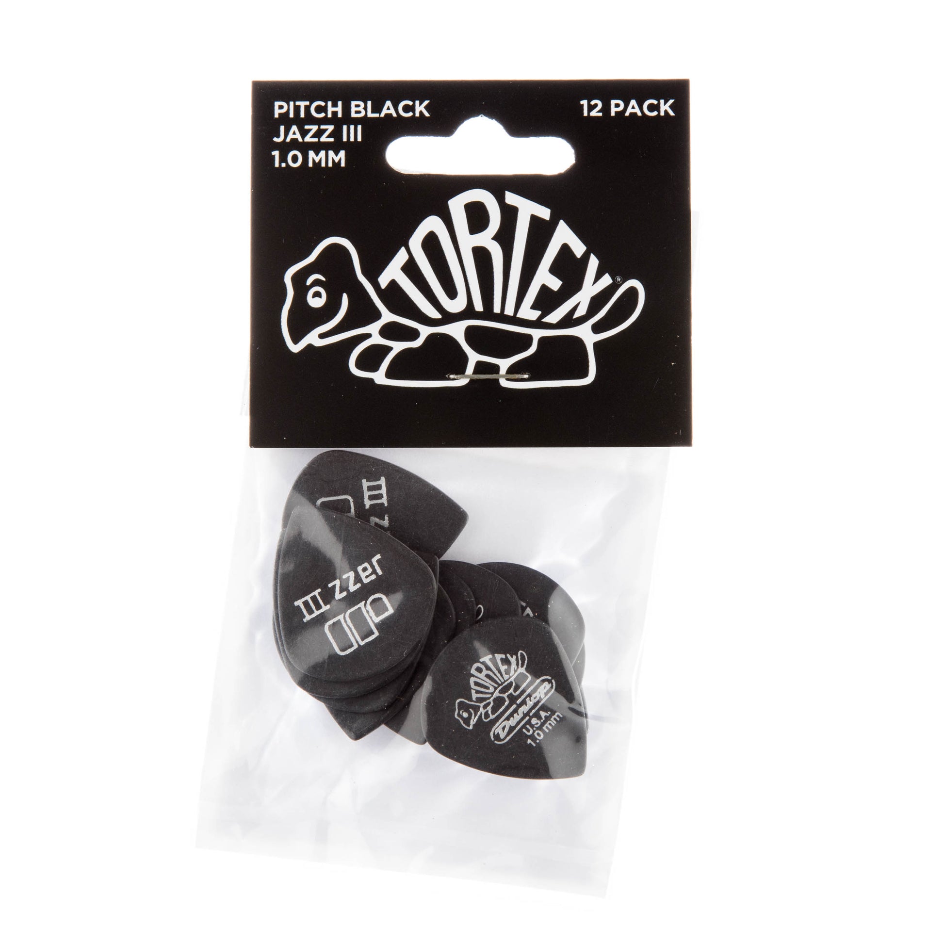 Jim Dunlop DUNLOP TORTEX PITCH BLACK 1.0mm JAZZ III GUITAR PICK PLAYER'S PACK 12-PACK - 482P100