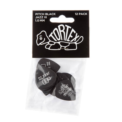 Jim Dunlop DUNLOP TORTEX PITCH BLACK 1.0mm JAZZ III GUITAR PICK PLAYER'S PACK 12-PACK - 482P100